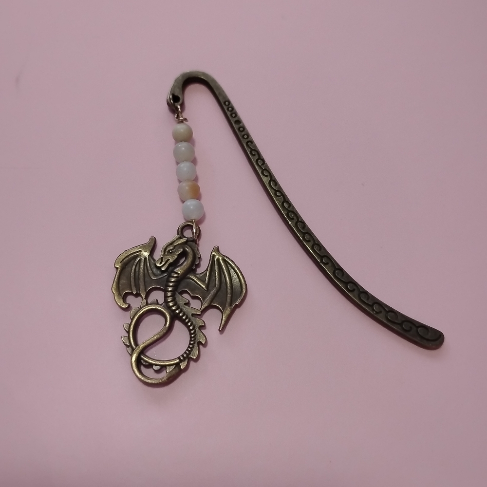 Dragon Bronze Book Hook Bookmark Stone Bead Accents